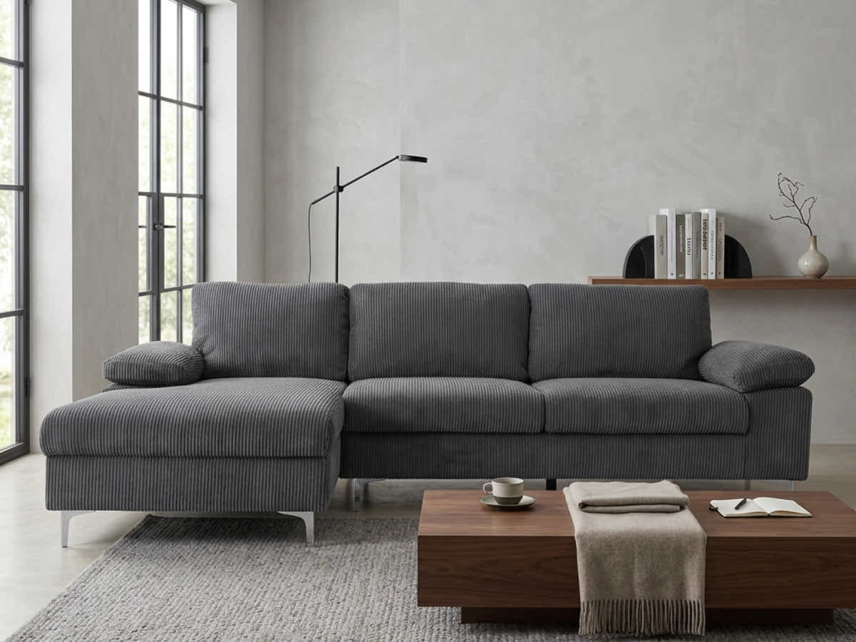 Kaveah Corduroy Sofa With Left Chaise - Grey