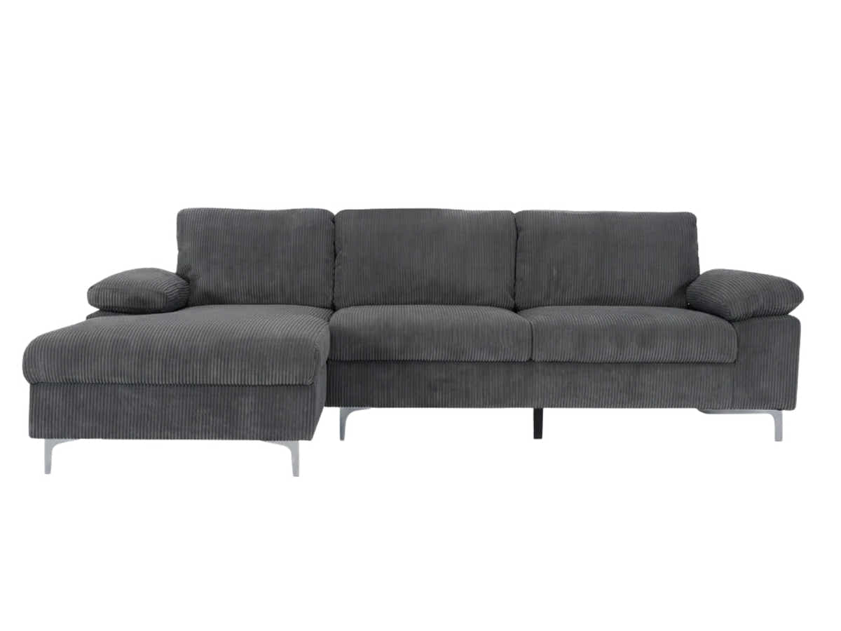 Kaveah Corduroy Sofa With Left Chaise - Grey