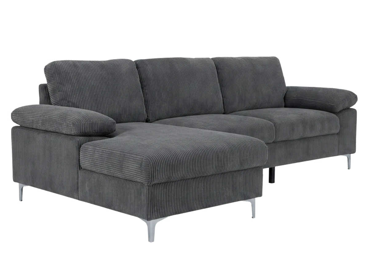 Kaveah Corduroy Sofa With Left Chaise - Grey