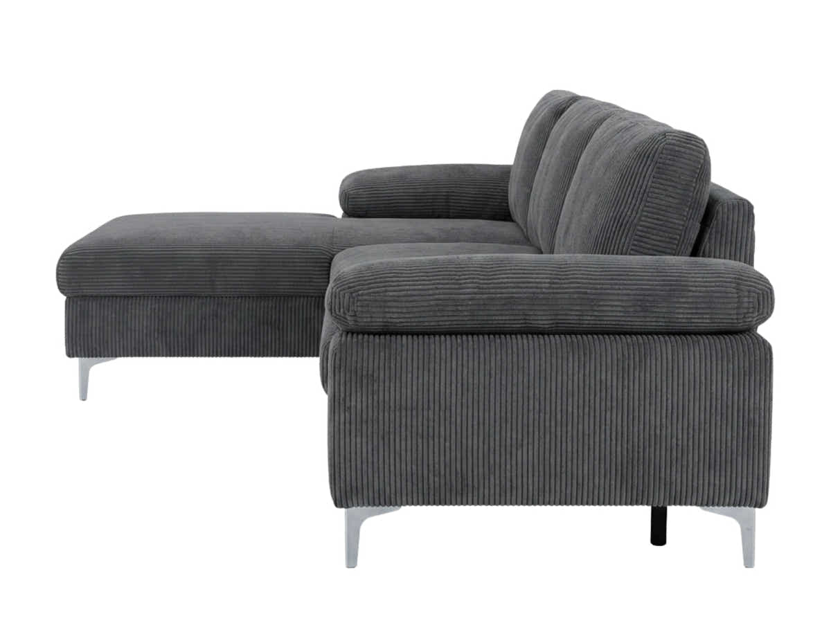 Kaveah Corduroy Sofa With Left Chaise - Grey