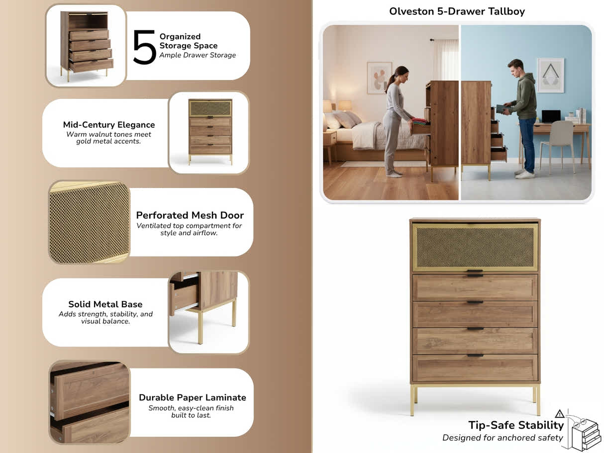 Olveston 5-Drawer Tallboy