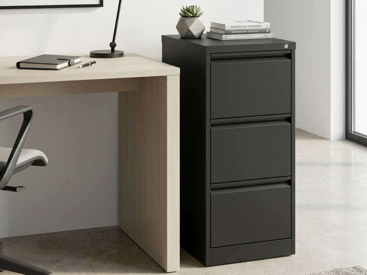 3-Drawer File Cabinet - Black