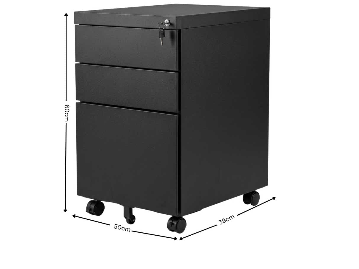 Mobile Pedestal File Cabinet - Black