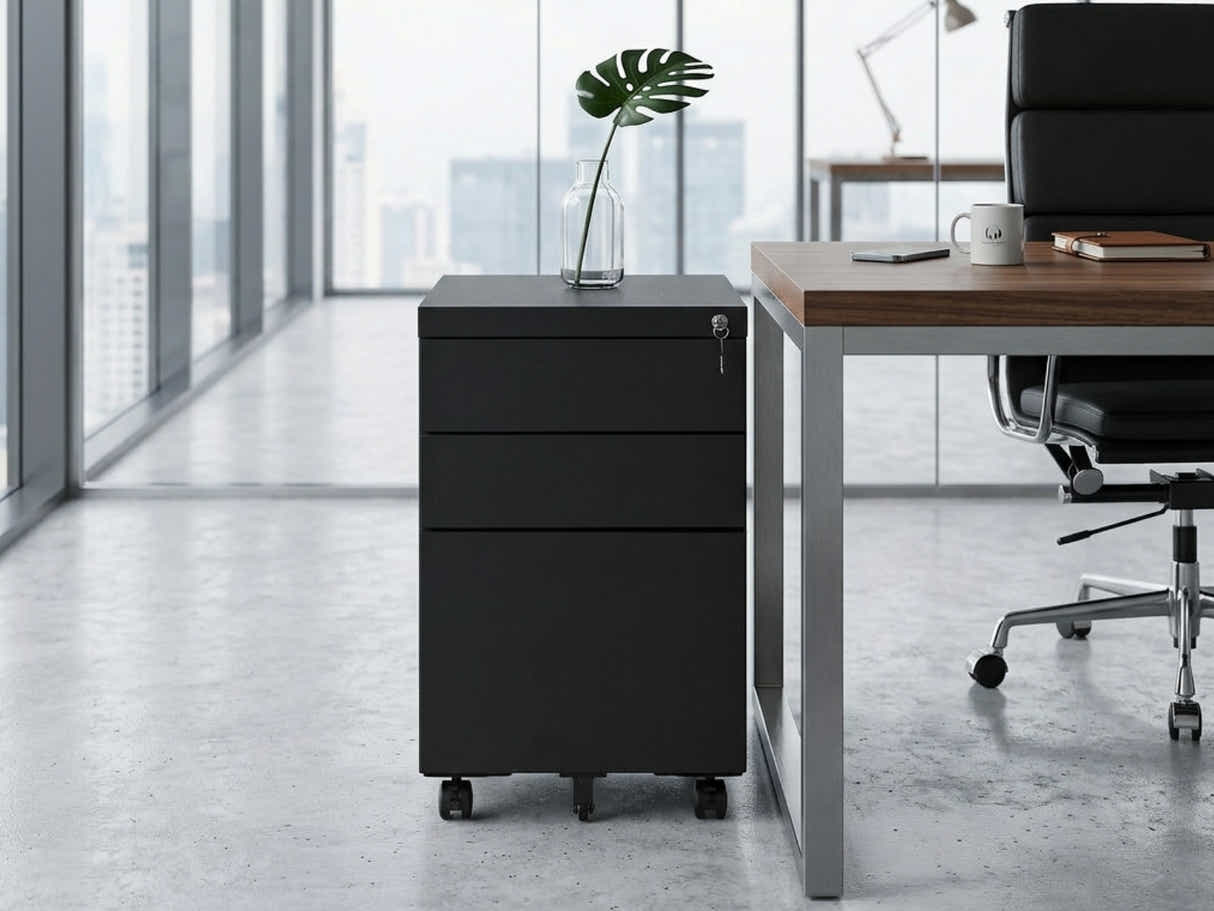 Mobile Pedestal File Cabinet - Black