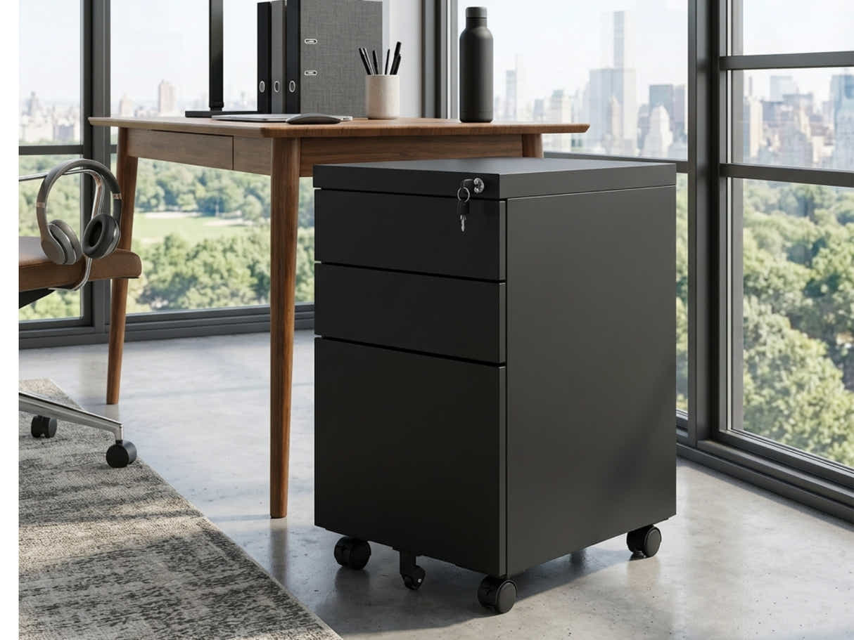 Mobile Pedestal File Cabinet - Black