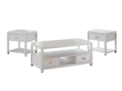 3-Piece Solid Wood Coffee Table Set - White