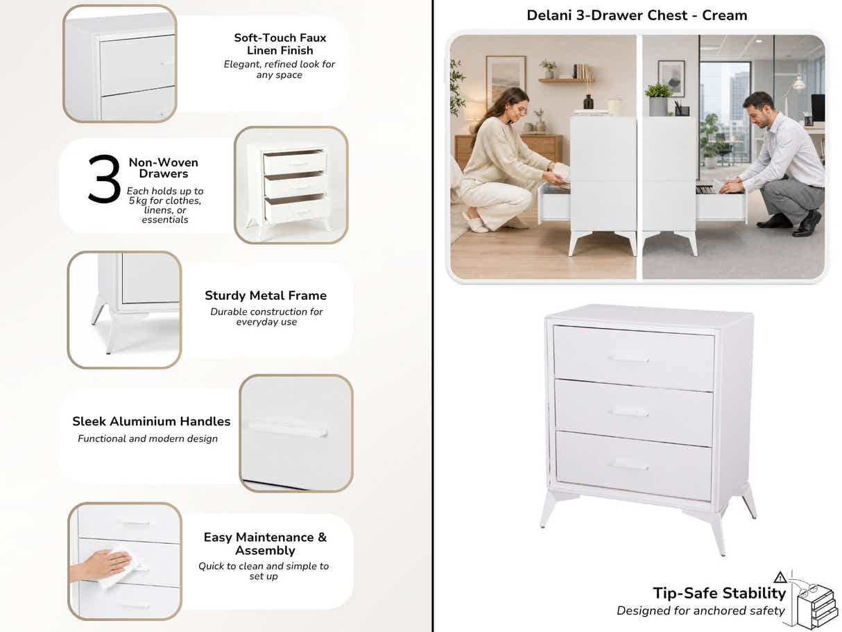 Delani 3-Drawer Chest - Cream