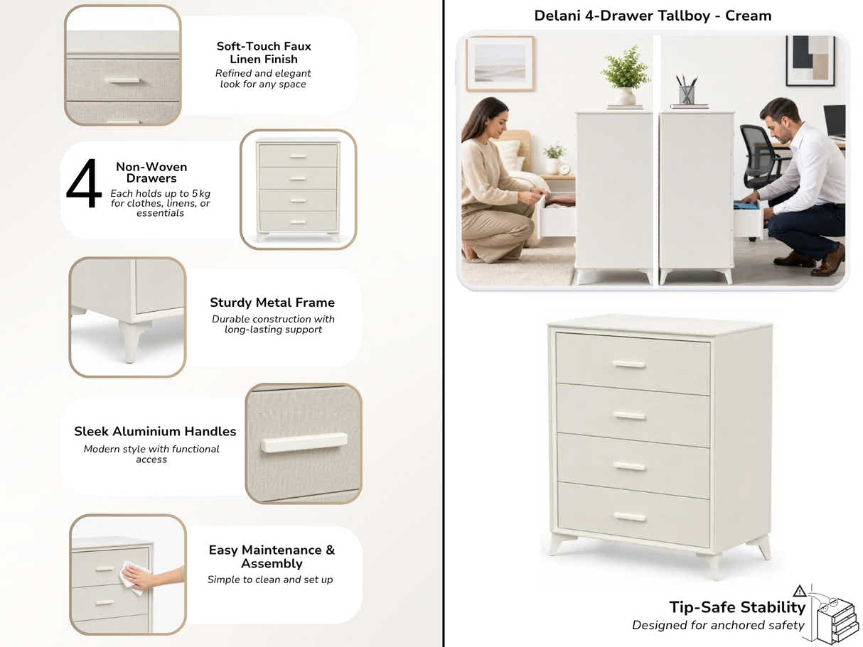 Delani 4-Drawer Tallboy - Cream
