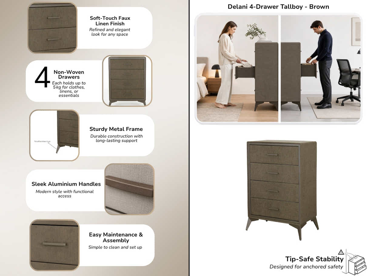 Delani 4-Drawer Tallboy - Brown