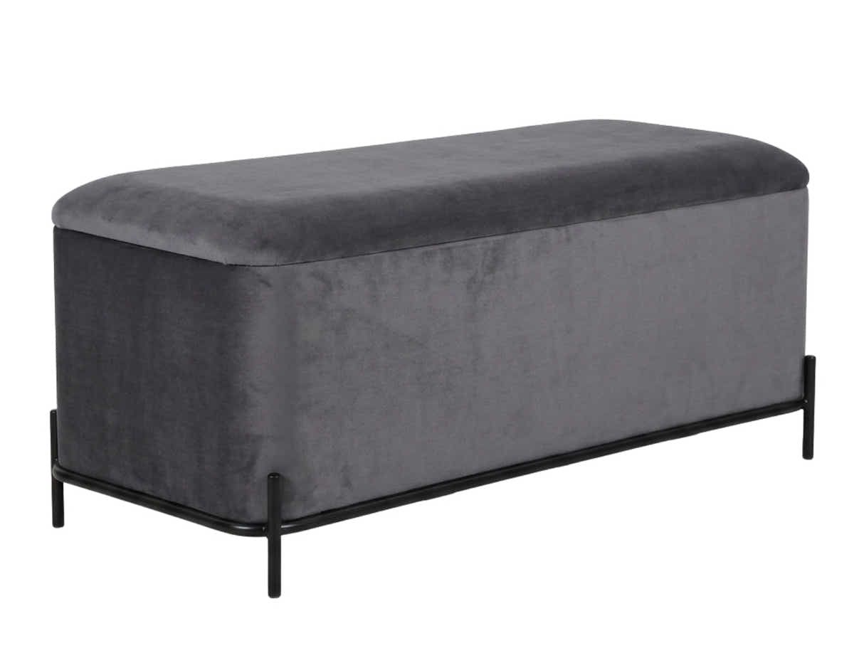 Delani Velvet Ottoman Bench With Storage - Charcoal