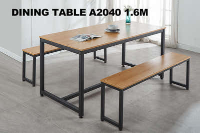 Wooden Dining Table with Metal Legs - 160 cm