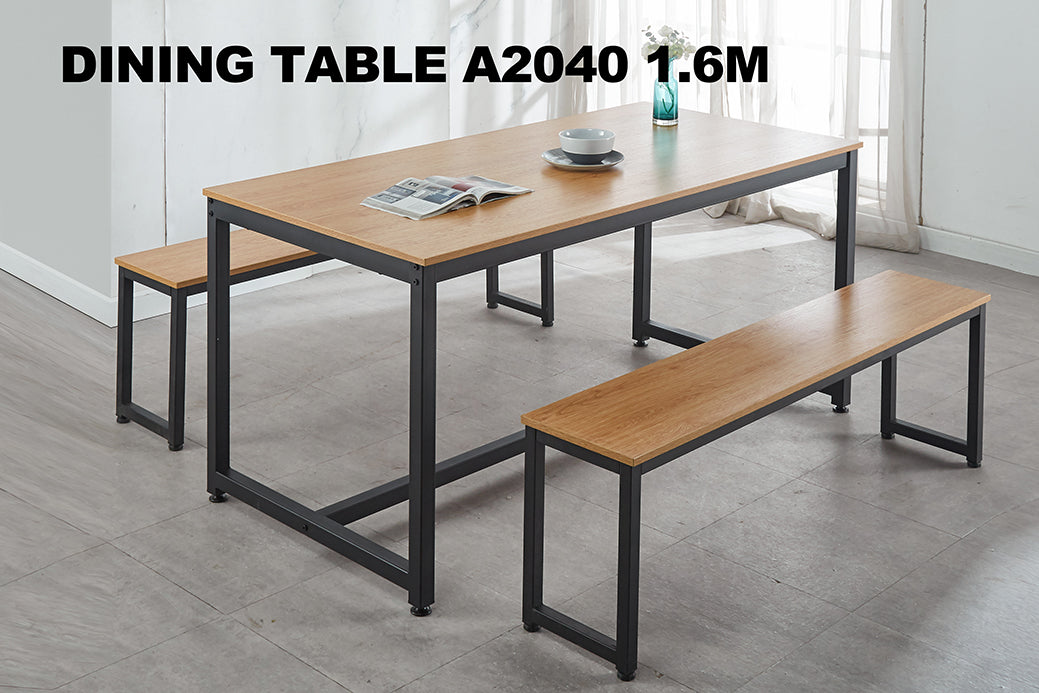 Wooden Dining Table with Metal Legs - 160 cm
