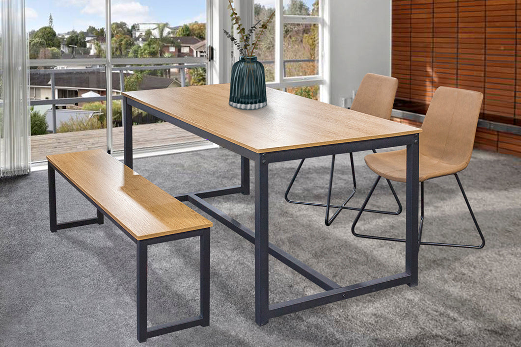Wooden Dining Table with Metal Legs - 160 cm