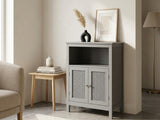 2-Door Rattan Storage Cabinet - Grey
