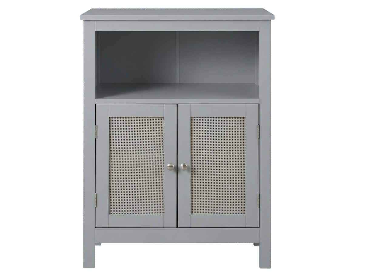 2-Door Rattan Storage Cabinet - Grey
