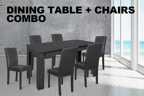 1.6M Dining Table Black + Dining Chair Dchair-Low-Bkx6