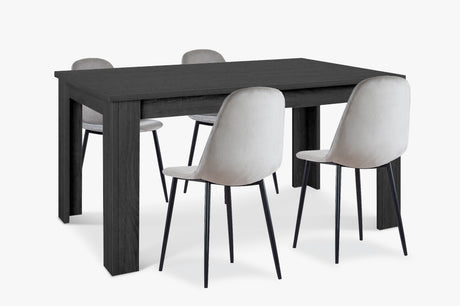 1.6m dining table Black + Velvet Dining Chair  Grey X4