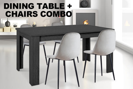 1.6m dining table Black + Velvet Dining Chair  Grey X4