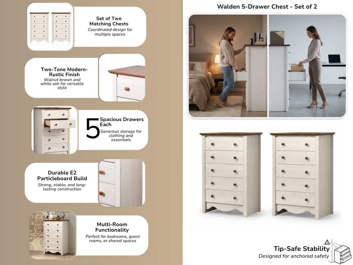 Walden 5-Drawer Chest - Set of 2