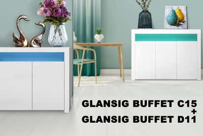 Glansig White Buffet with LED Light Combo