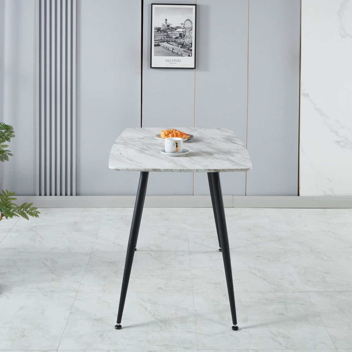 Fernando Dining Table with MDF Top - 120 cm & Walnut Bonded Leather Dining Chair - Set of 4