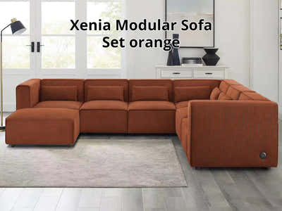 Xenia Corduroy Modular Sofa Set - Orange