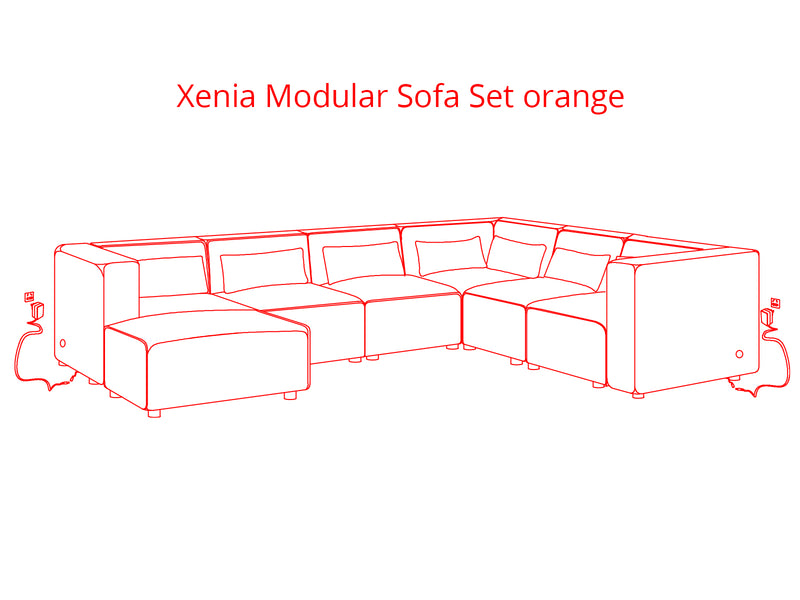 Xenia Corduroy Modular Sofa Set - Orange