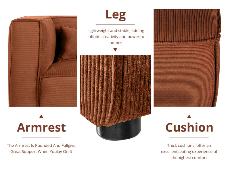 Xenia Corduroy Modular Sofa Set - Orange