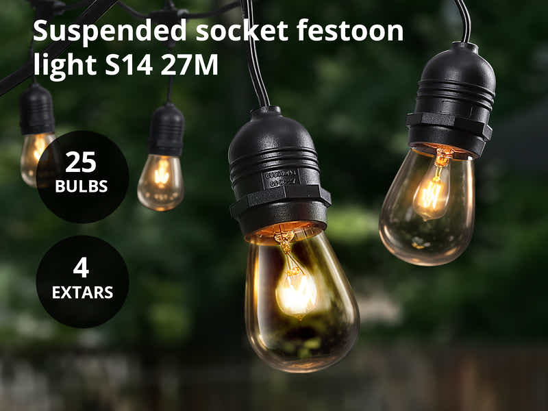Suspended socket festoon light S14 27M Tungsten
