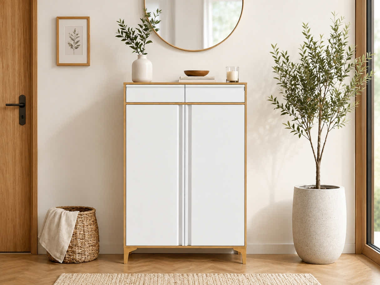 Lonna Steel 2-Door Shoe Cabinet With Drawers - White
