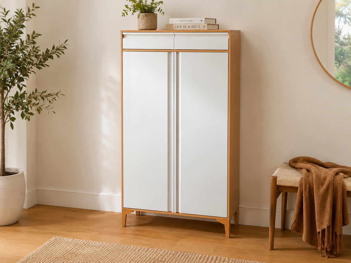 Lonna Steel 2-Door Shoe Cabinet With Drawers - White