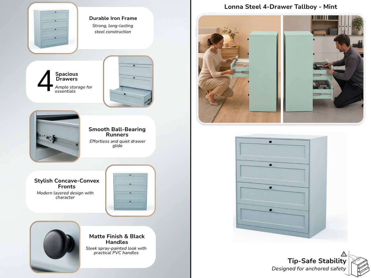 Lonna Steel 4-Drawer Tallboy - Mint