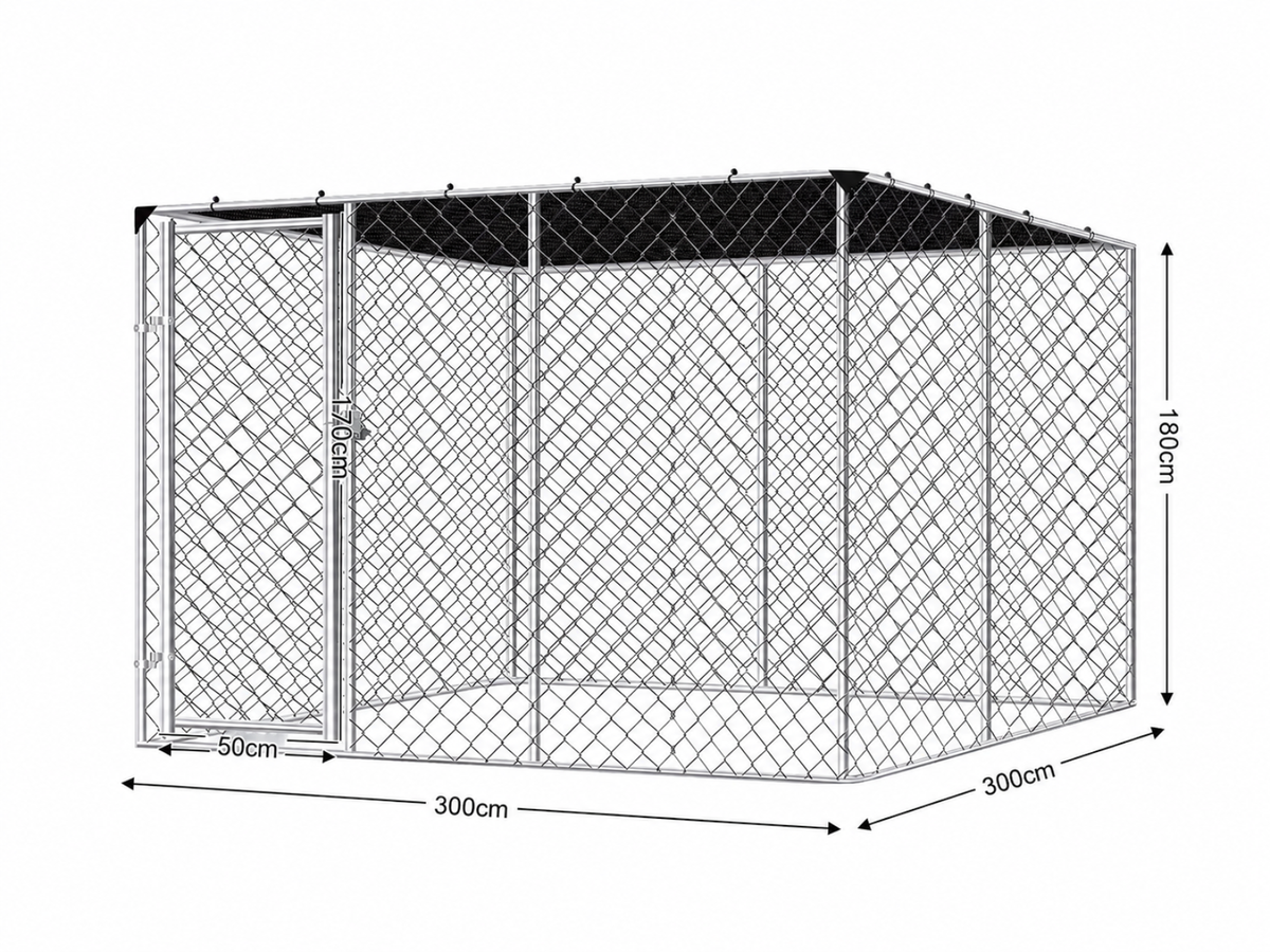 Dog Run with Shade Sail - 3m x 3m x 1.8m
