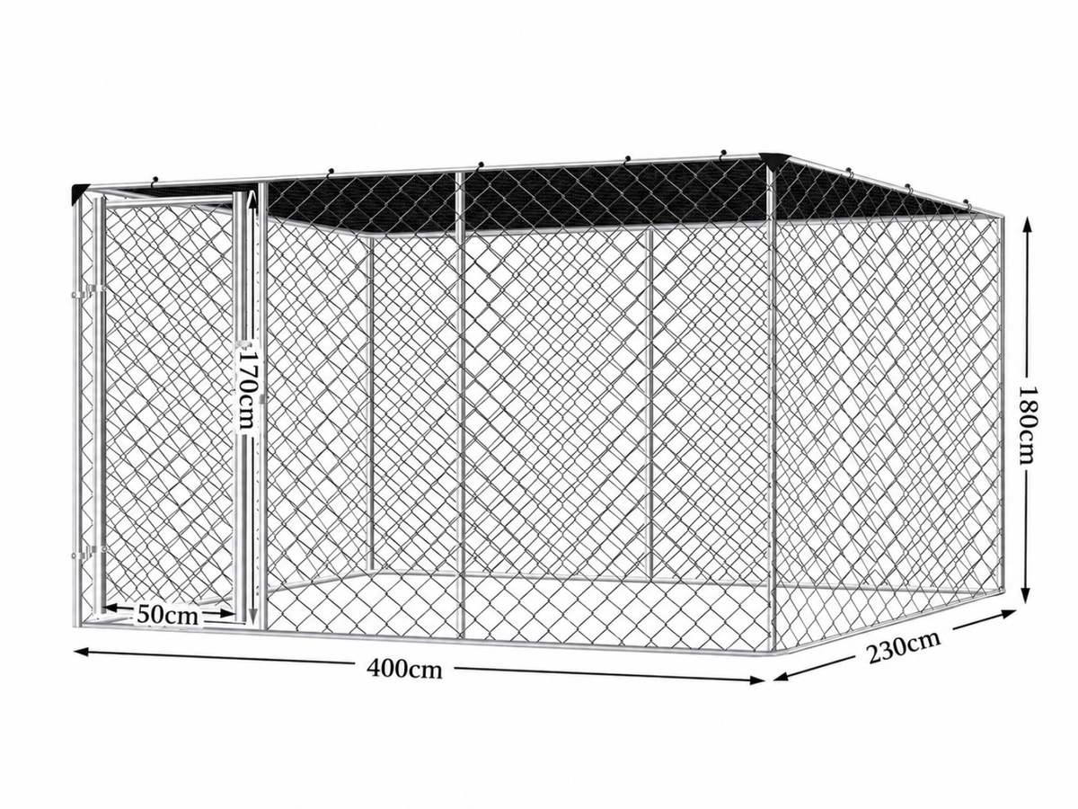 Dog Run With Shade Sail - 4m x 2.3m x 1.8m