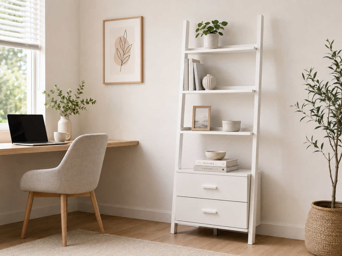 Hollow Core ladder Bookcase - White