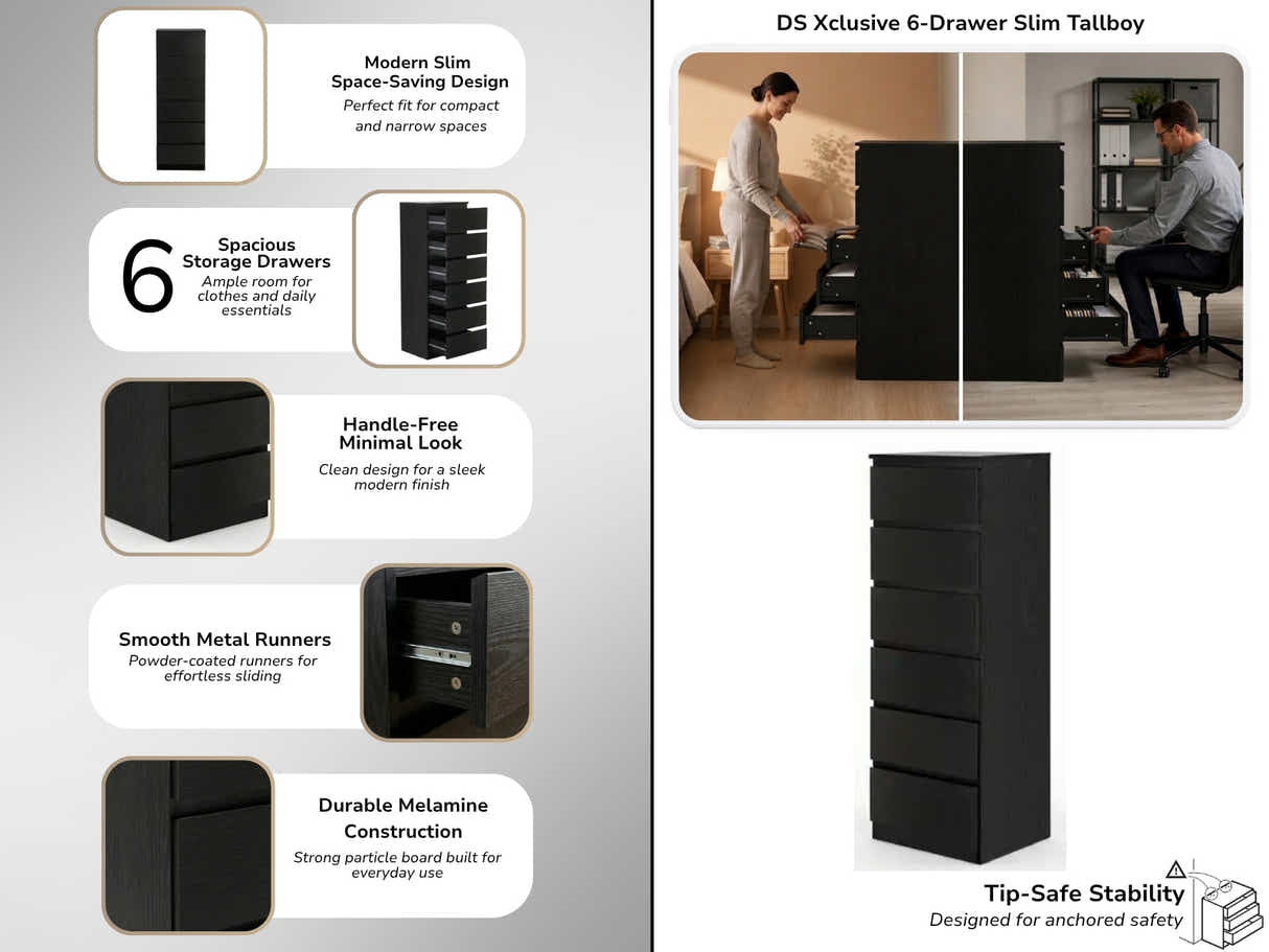Xclusive 6-Drawer Slim Tallboy