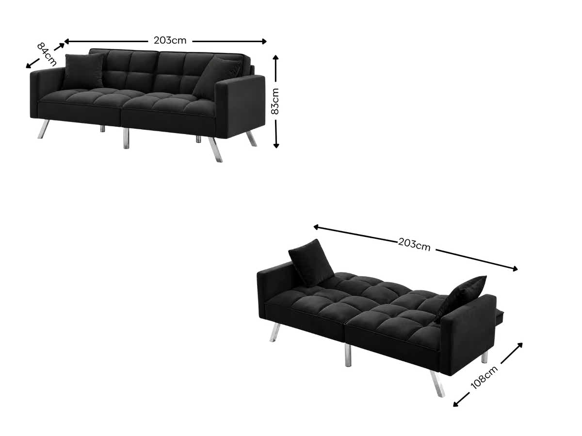 DS Legen Futon Sofa Bed Velvet - Black