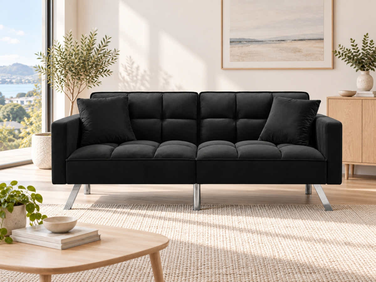 DS Legen Futon Sofa Bed Velvet - Black
