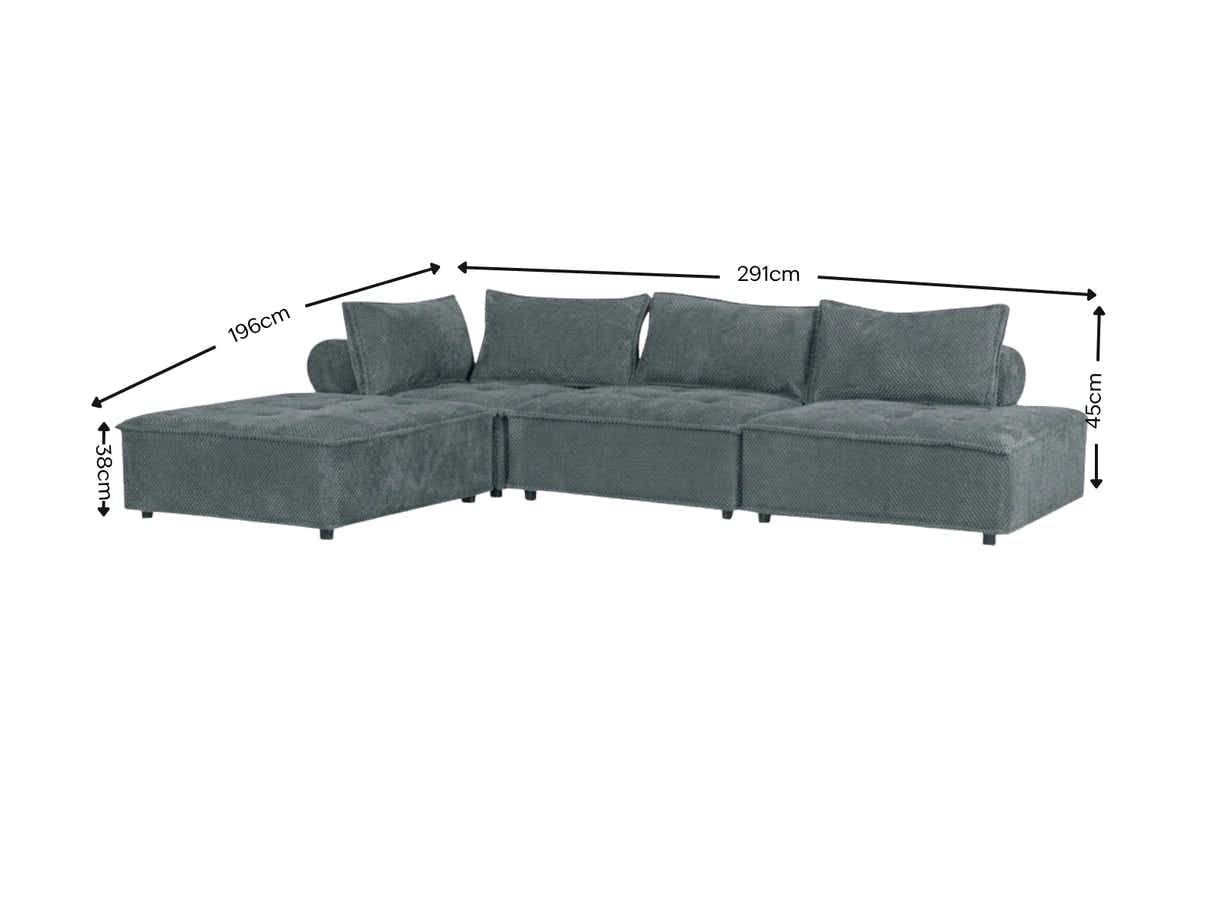 Suellen Sectional Sofa Set Pineapple Velvet - Dark Grey