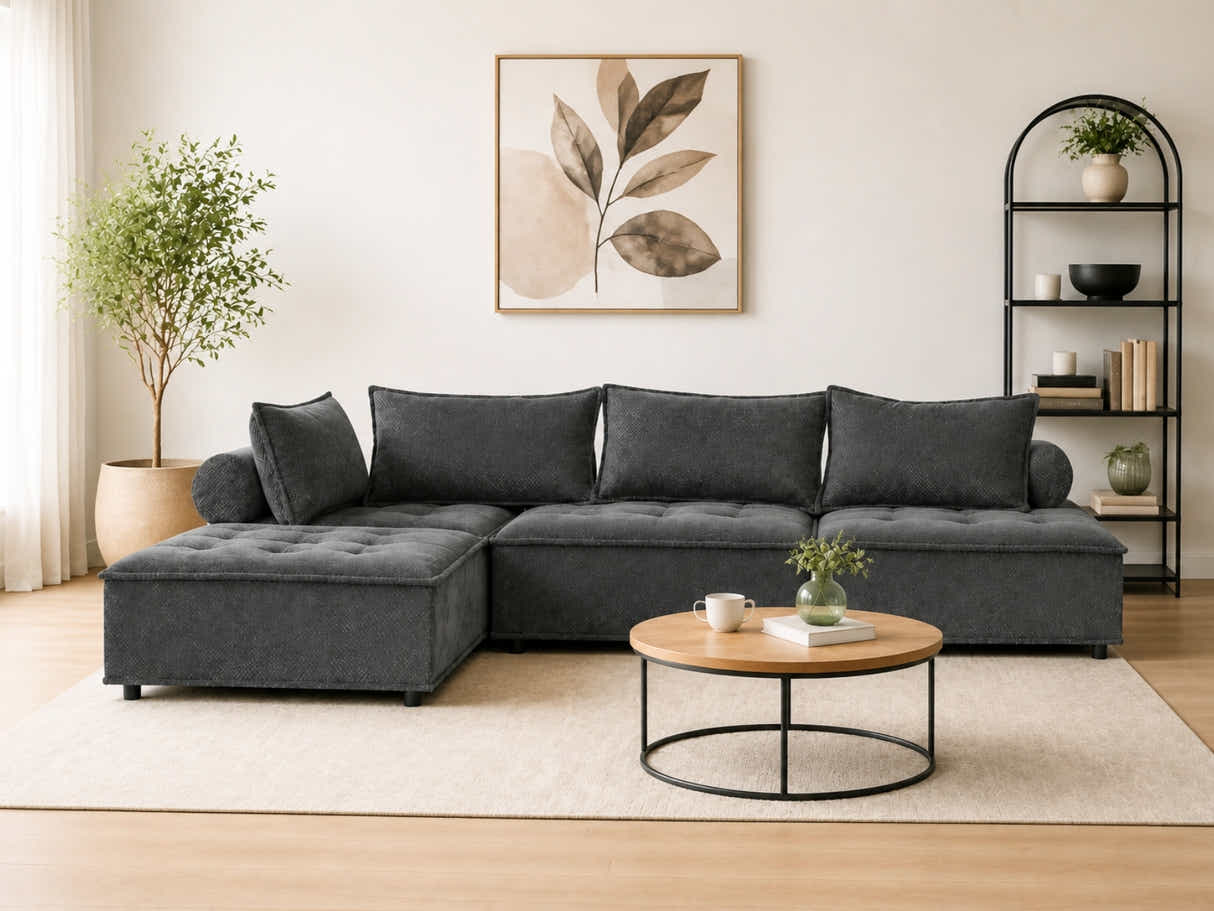 Suellen Sectional Sofa Set Pineapple Velvet - Dark Grey