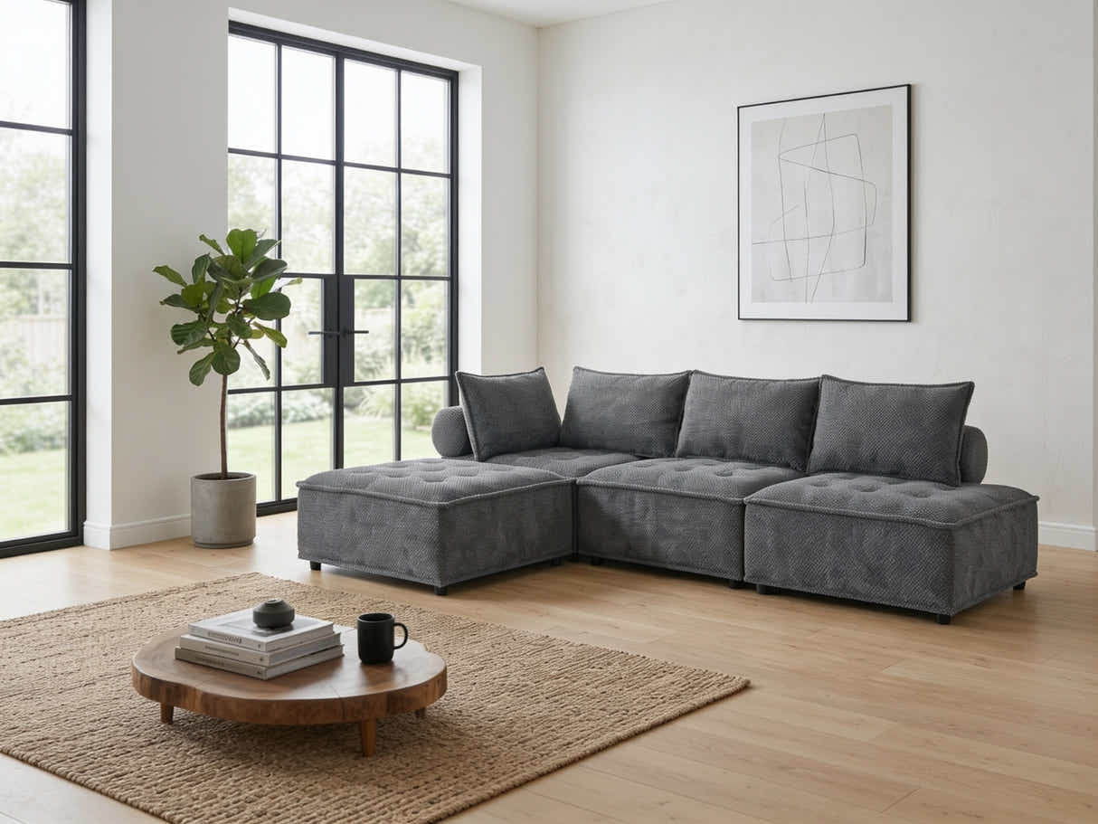 Suellen Sectional Sofa Set Pineapple Velvet - Dark Grey