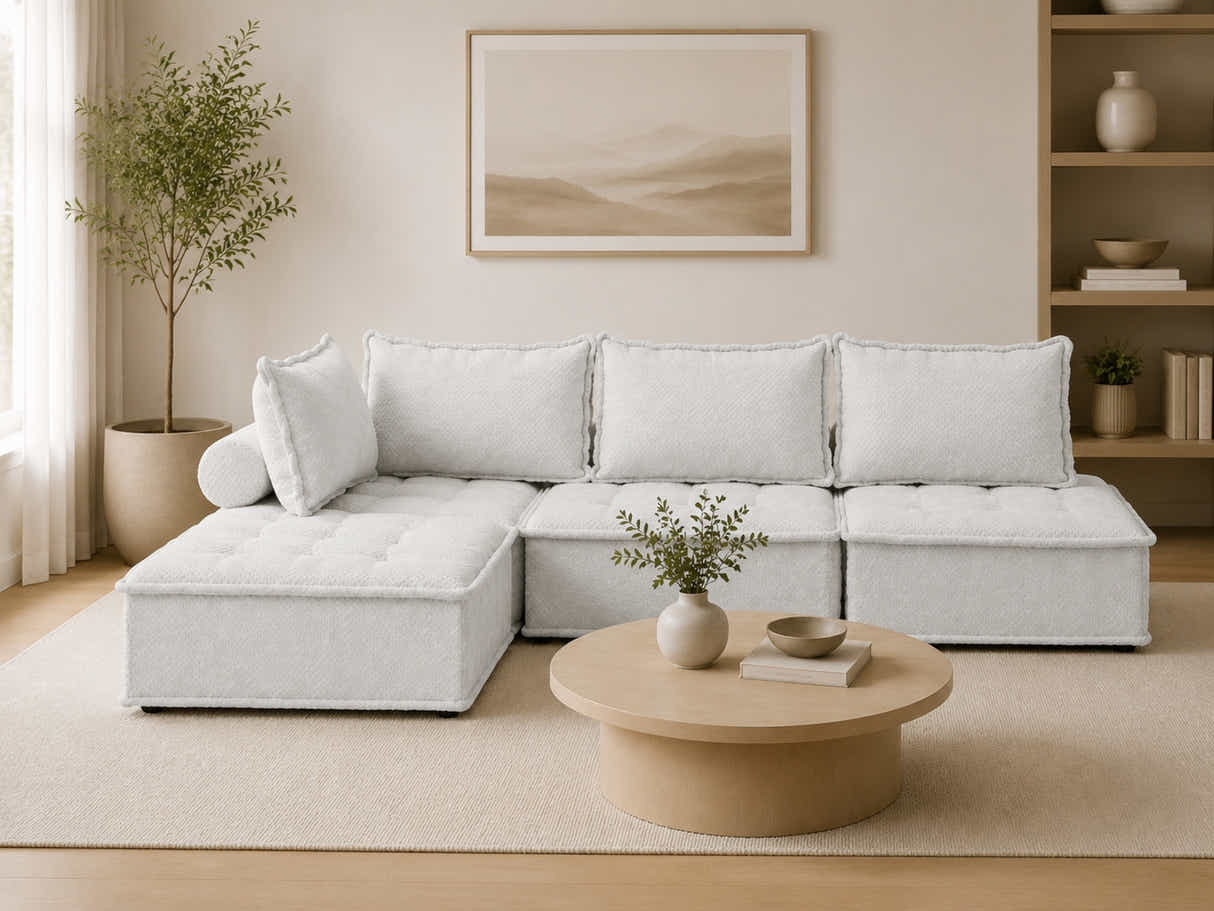 Suellen Sectional Sofa Set Pineapple Velvet - White