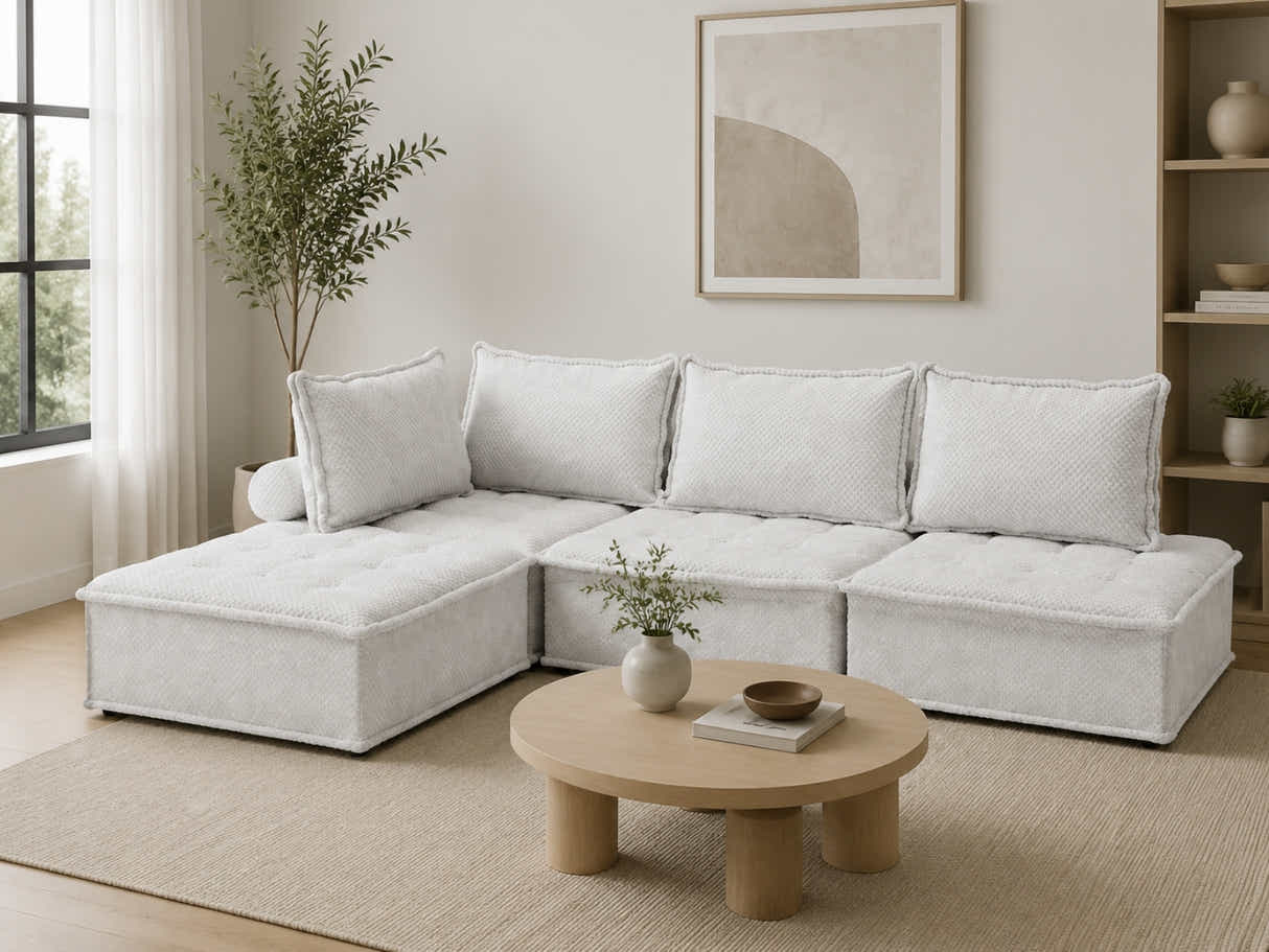 Suellen Sectional Sofa Set Pineapple Velvet - White