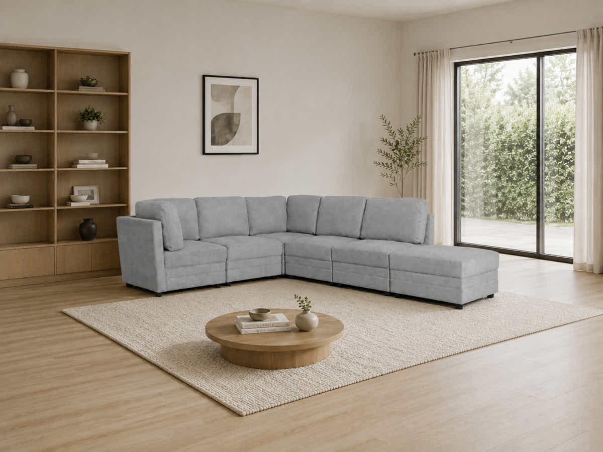 Rory Sectional Sofa Set Linent - Light Grey