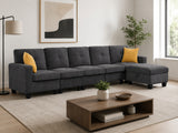 Paxton Modular Chenille 5-Seater & Ottoman Sofa Set - Dark Grey