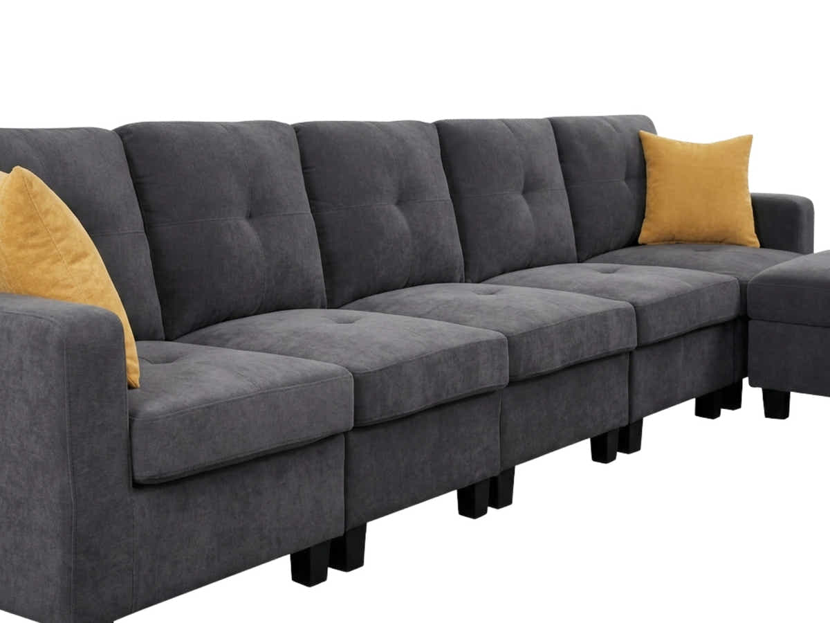 Paxton Modular Chenille 5-Seater & Ottoman Sofa Set - Dark Grey