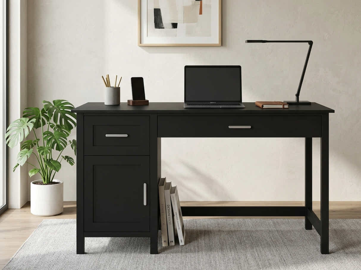 Home Office Desk with Storage - Black