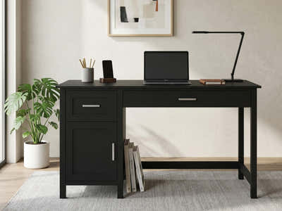 Home Office Desk with Storage - Black