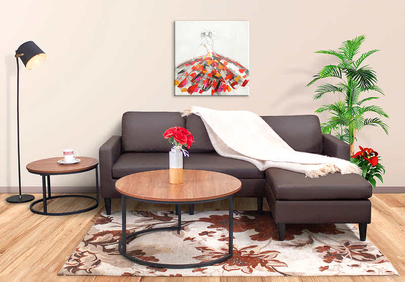 Moser PU Leather Sofa With Ottoman - Brown