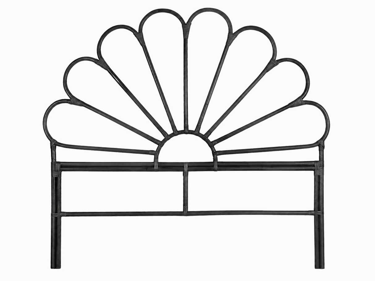 Rattan Headboard Petal Black - Double